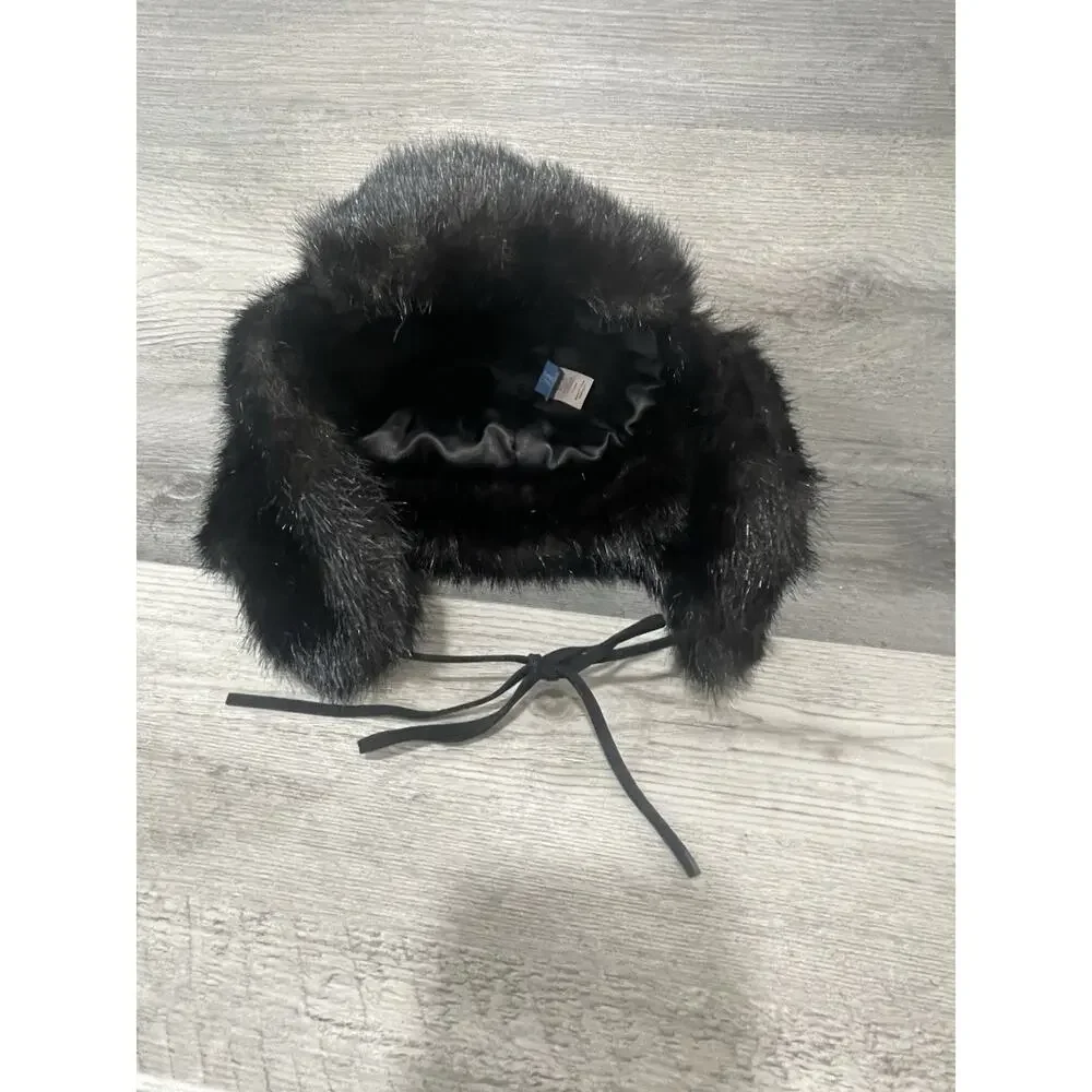 Simply Vera Womens Fluffy Fuzzy Black Trapper Aviator Cap Hat